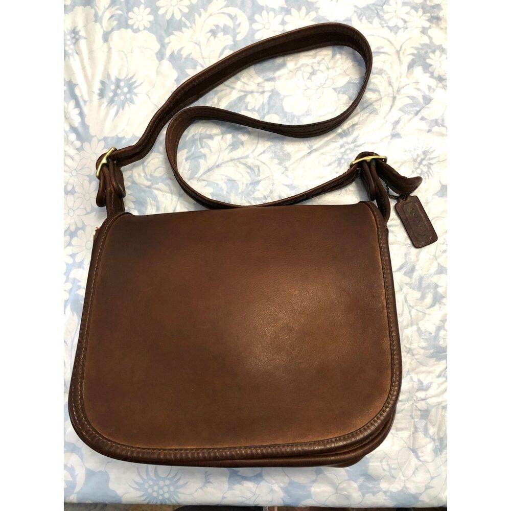 VTG Coach NYC 9170 Classic Pouch Bag Tabac Brown Leather Crossbody As Is
